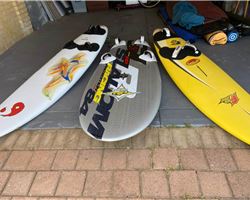  Various Boars, Sails, Masts, Booms, Harn windsurfing board