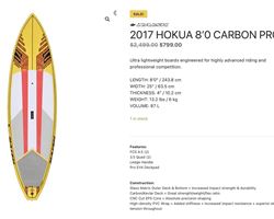 Naish Hokua Carbon Pro 25 inches 8' 0" stand up paddle wave & cruising board