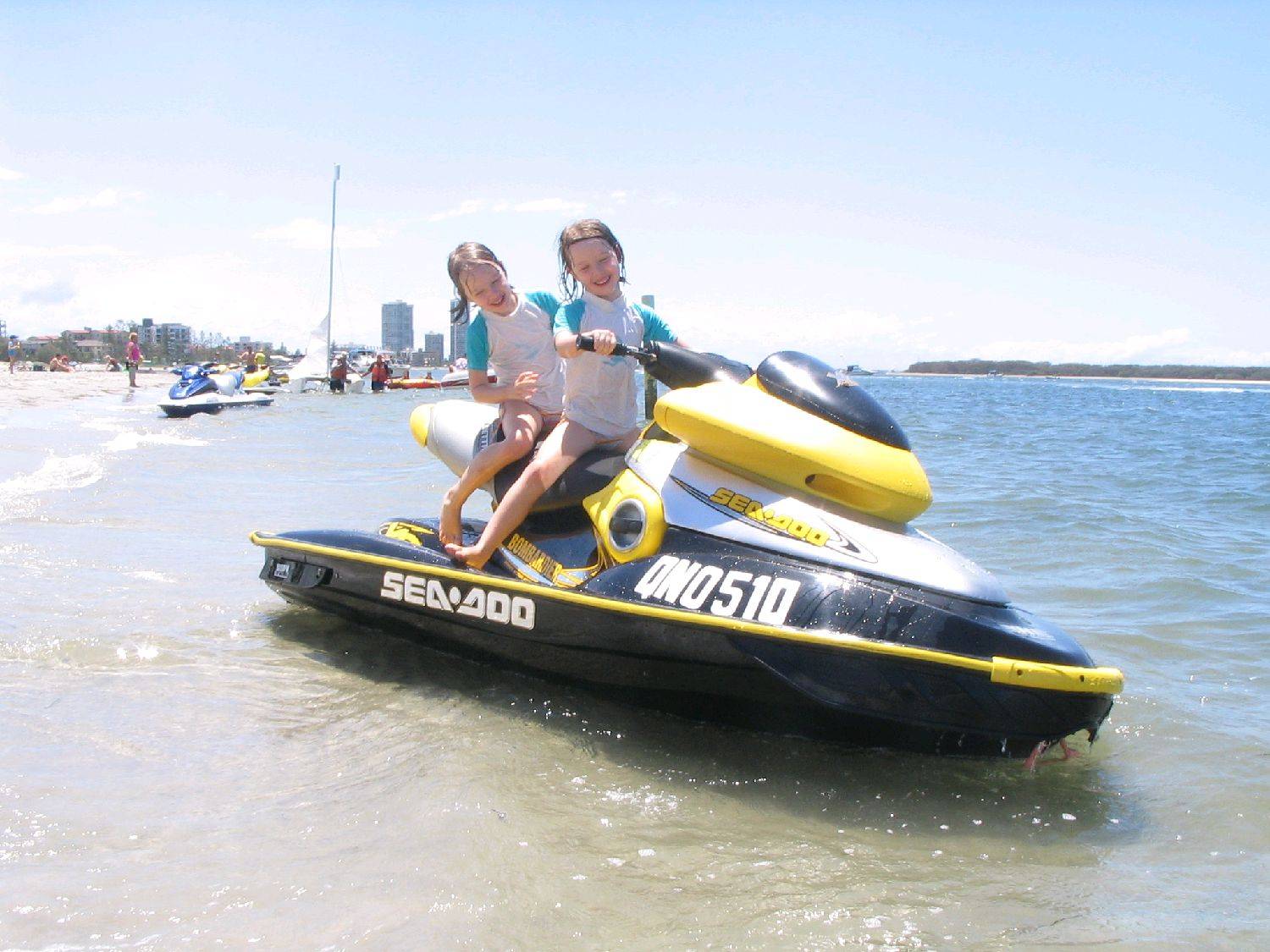 The twins wishing to have a go on the Jet Ski