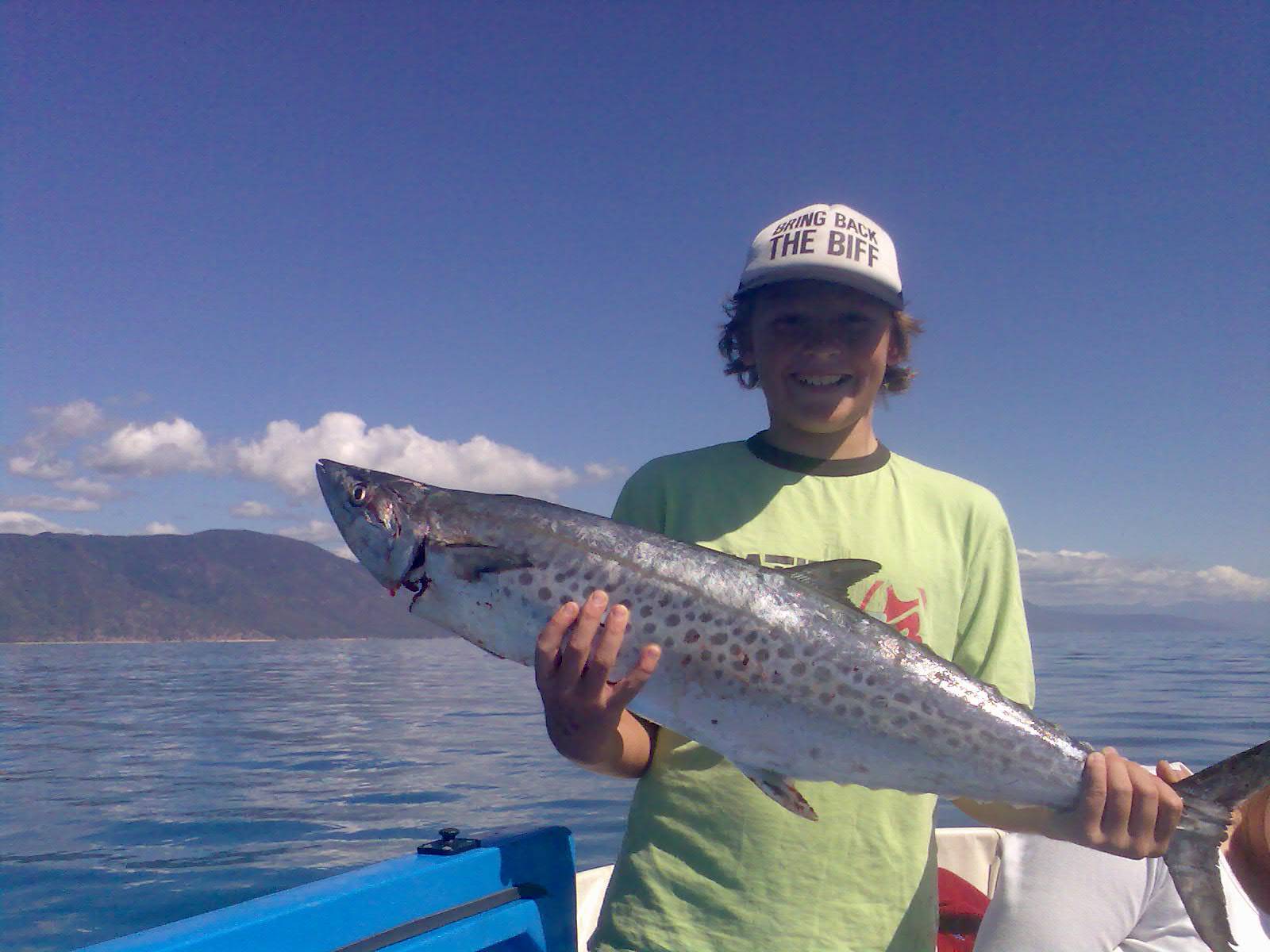 Wayde with his 1st mackeral, caught on a hand reel.