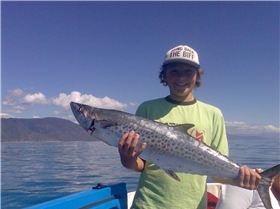 Wayde with his 1st mackeral, caught on a hand reel.