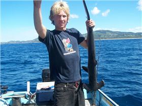 Dylan with a baby hammer head