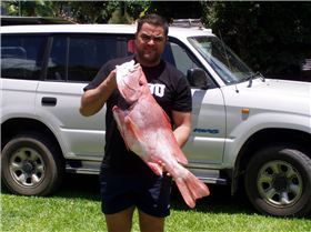 my son and me with some nice big mouth reds
