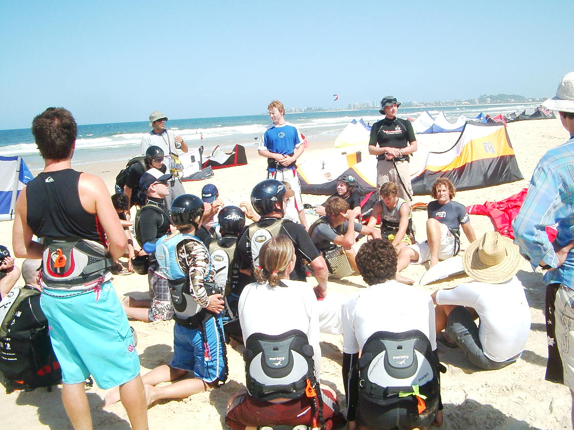 Kiters from all over the world get last minute instructions for the Great Downwinder