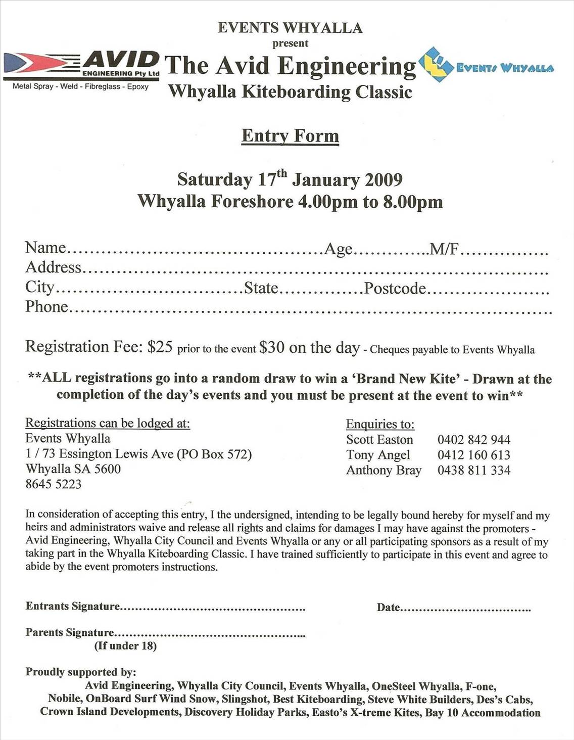 Whyalla Kite Comp Entry Form