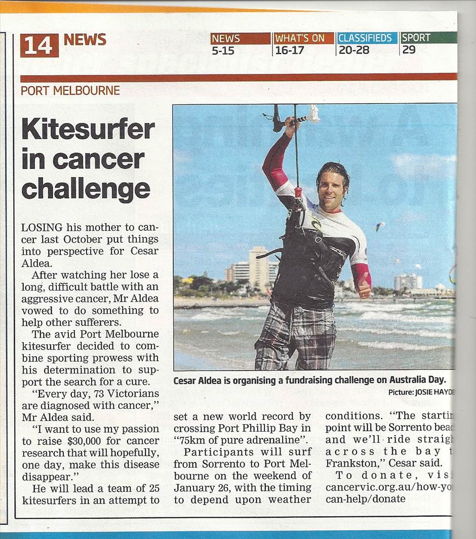 Kitesufer in cancer challenge