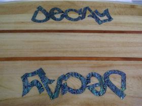 Redwood stringers with paua shell inlays