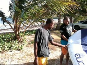 local boys checking out the there new kite