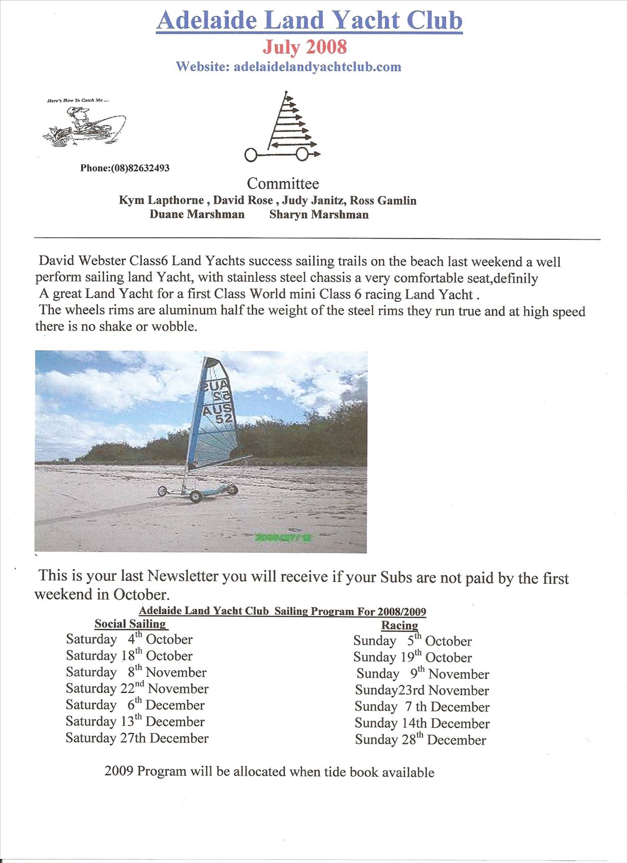 Adealaide Land yacht News Letter