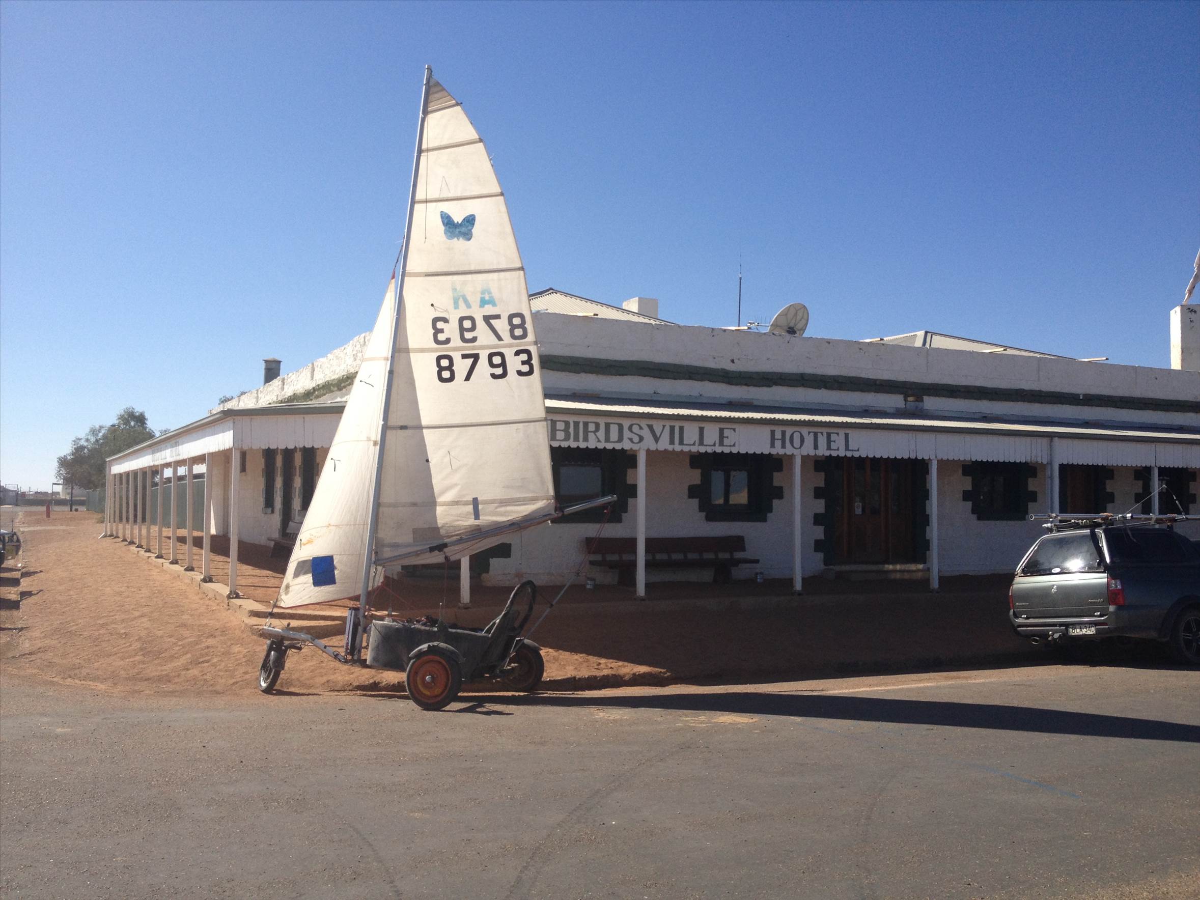 Max's landyacht outside Birdsville Pub