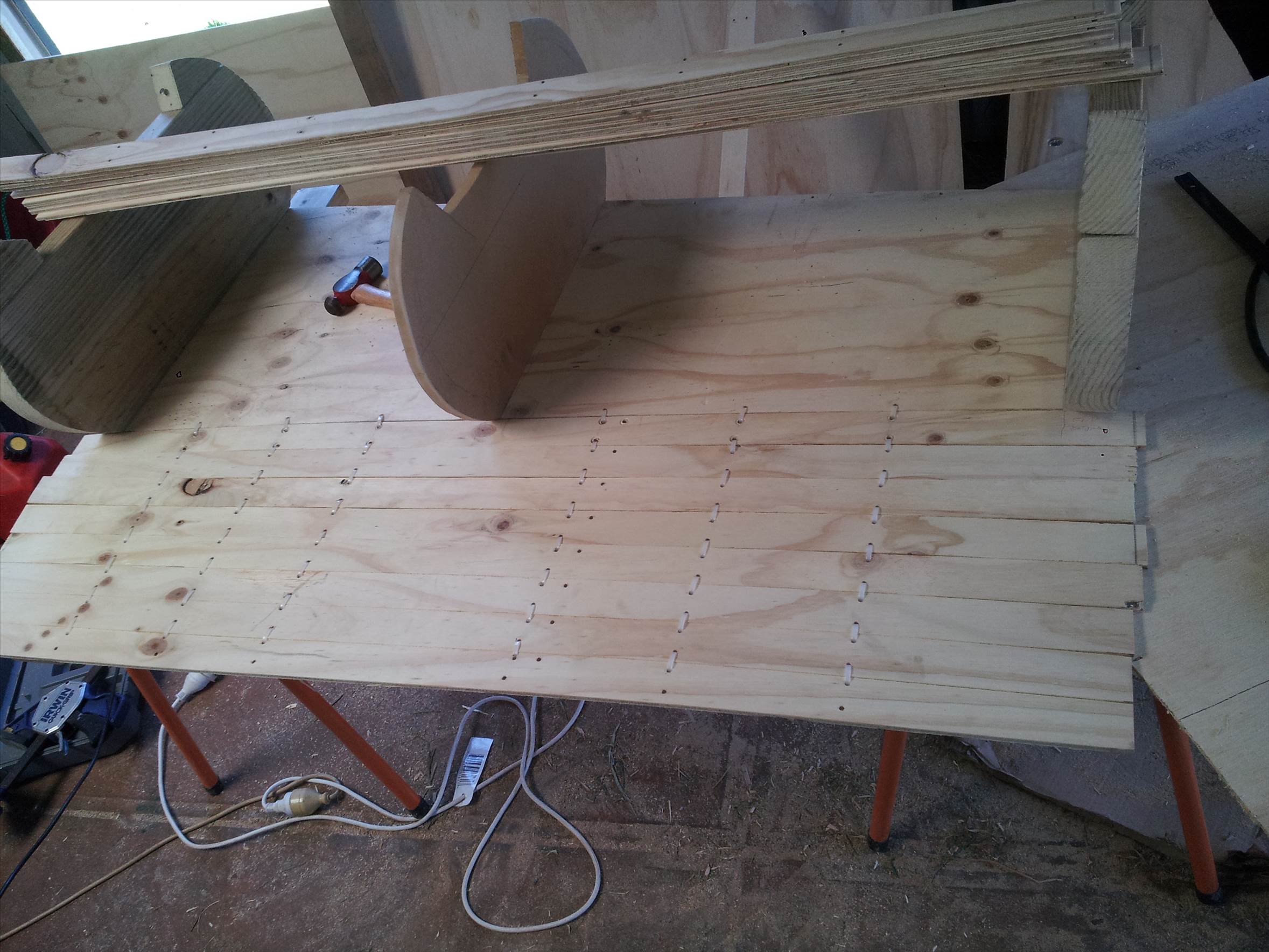 9 Wooden strip construction approx 50mm slats Cable tie stitch