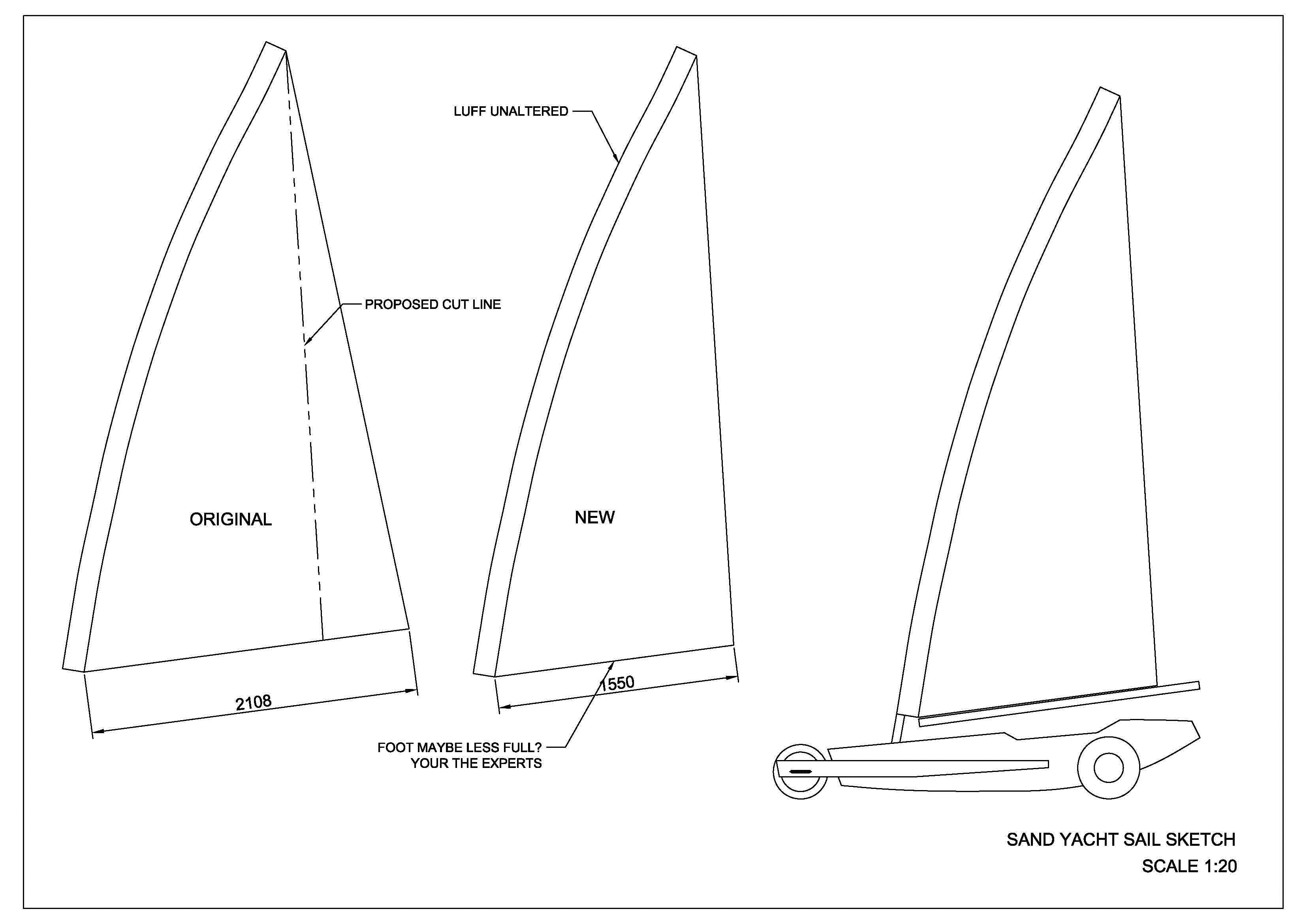 Sand Yacht - Sail Alteration Sketch