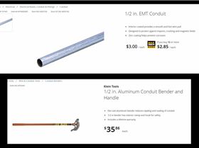 Home Depot Half Inch Conduit and Bender