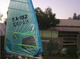 sail added to 3 seater. now named  LOVE ,PEACEand INSANITY. bloke sailing is 62\" for scale