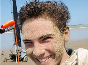 Blokarting with out a pod on a wet Bucasia beach