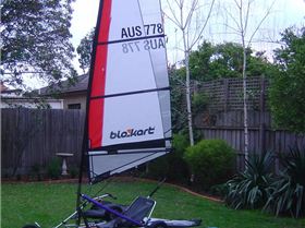 Blokart assembled with extra gear on floor