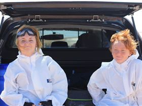 the kids kitted up for their first sail