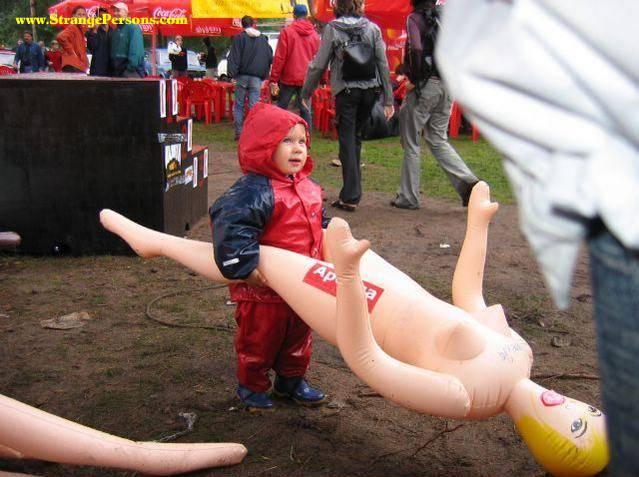 kid with blow up doll