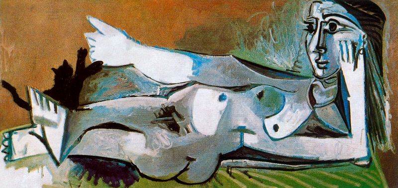 Woman Laid Down Playing with a Cat Pablo Picasso