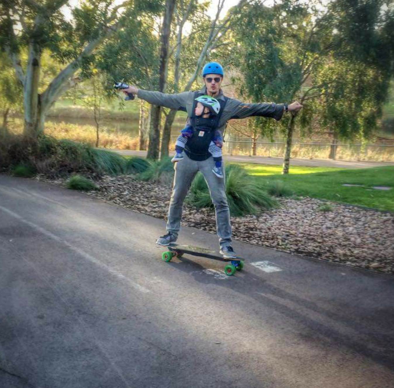 baby riding electric skateboard