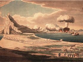 Vue du siege de Gibraltar et explosion des batteries flottantes 1782