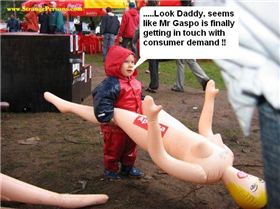 kid with mr gaspo blow up doll