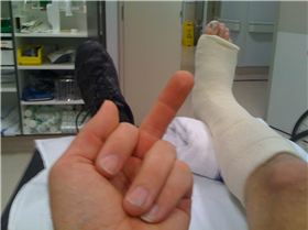 Foot stuck in strap in wipeout