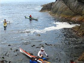 Landing 6 composite sea kayaks on Albatross Island