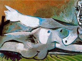 Woman Laid Down Playing with a Cat Pablo Picasso