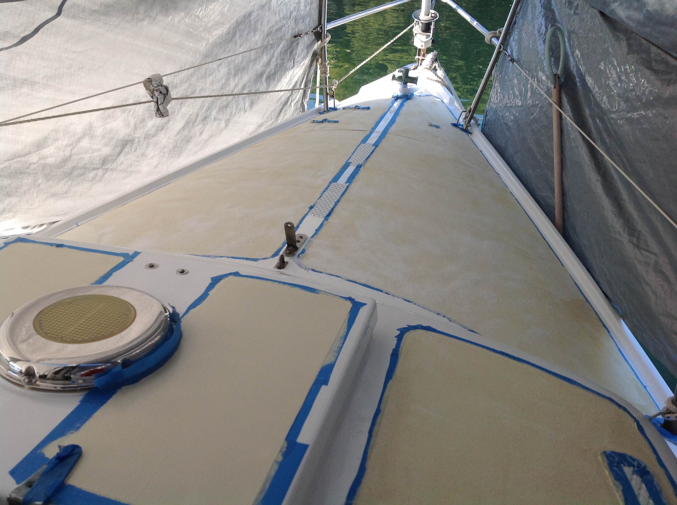 Fore deck taped up