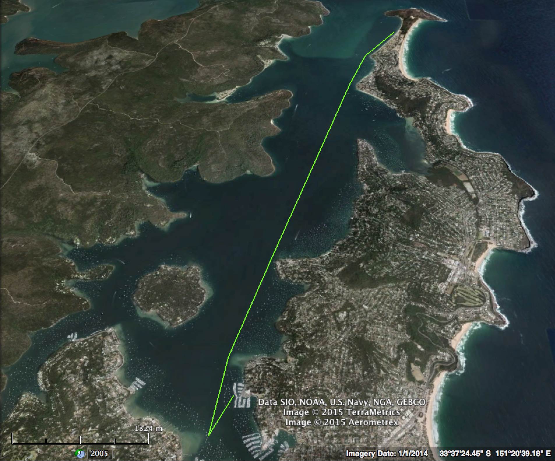 Pittwater Downwind Southerly course
