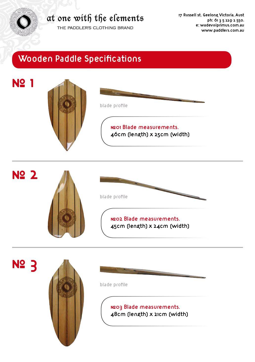 136 OUT Wooden Paddles Profiles