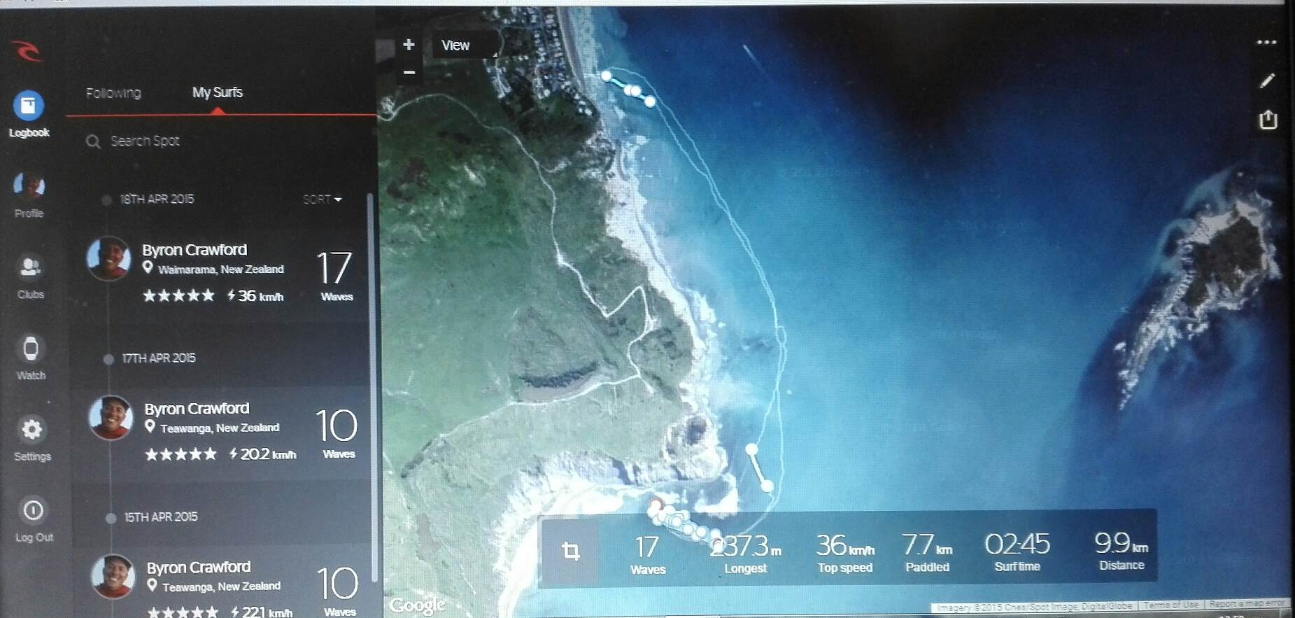 Rip Curl GPS of session