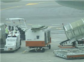 Our boards on the baggage cart ROOF!!