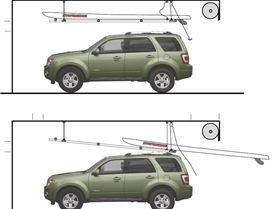 Tilting pulley-lift rack for 14' SUP