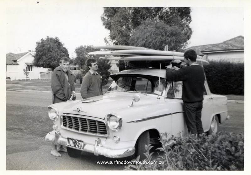 1964-Down-south-surf-trip-Ian-Barsden-Bruce-Brown-Peter-Meyer-with-Brownies-FC-Holden-Arthur-Sherbur