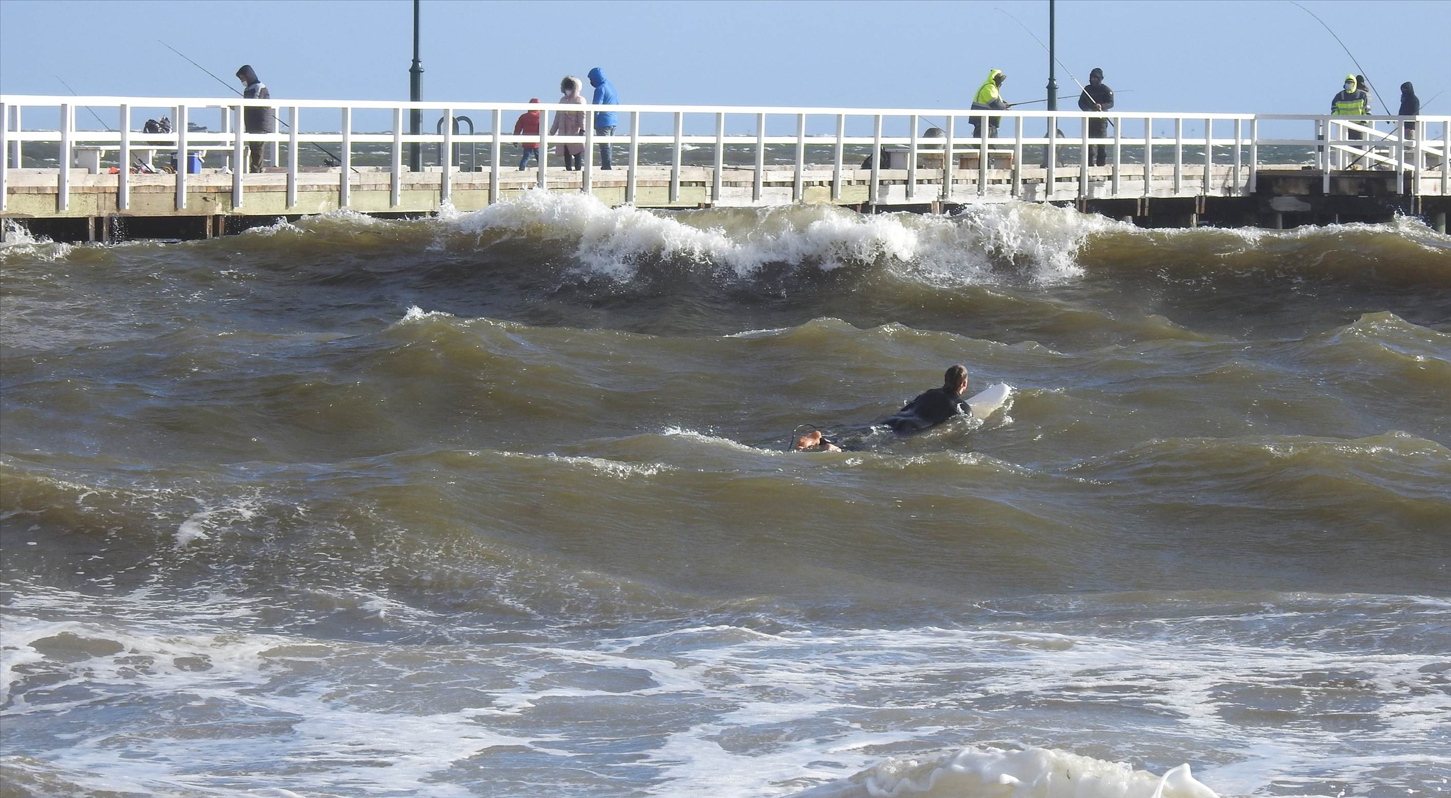 storm waves at Kerferd Road pier in Port Phillip Bay