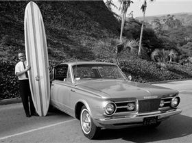 1965-plymouth-barracuda-front-three-quarters-view-with-surfboard