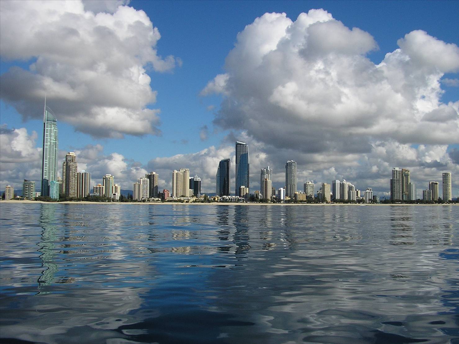 Q1 and Surfers Paradise reflection in the sea