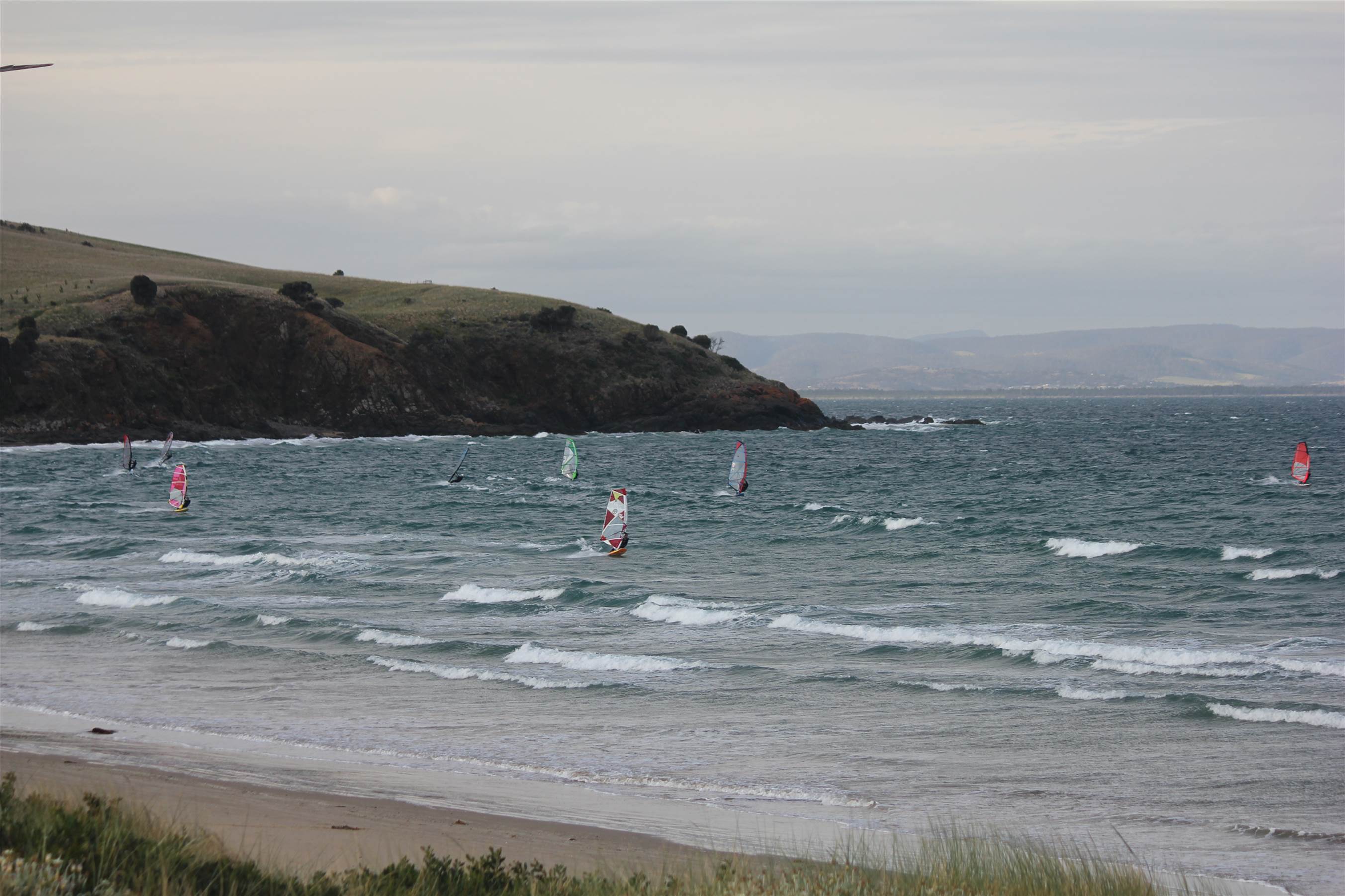 View of the Crew out the kitchen window