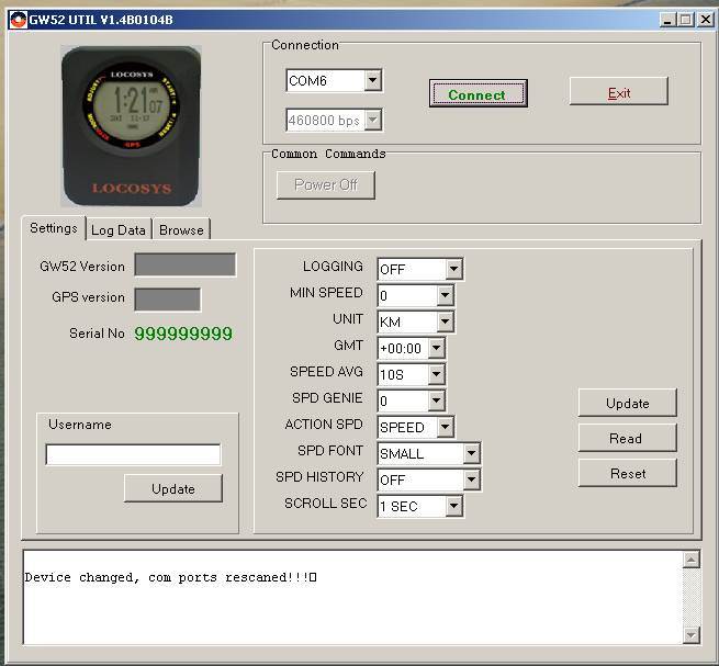Locosys GW-52 Utility V1.4 Scrool adjust window