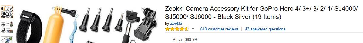Amazon.com Zookki Camera Accessory Kit for GoPro Hero 4 3+ 3 2 1 SJ4000 SJ5000 SJ6000 - Black Silver