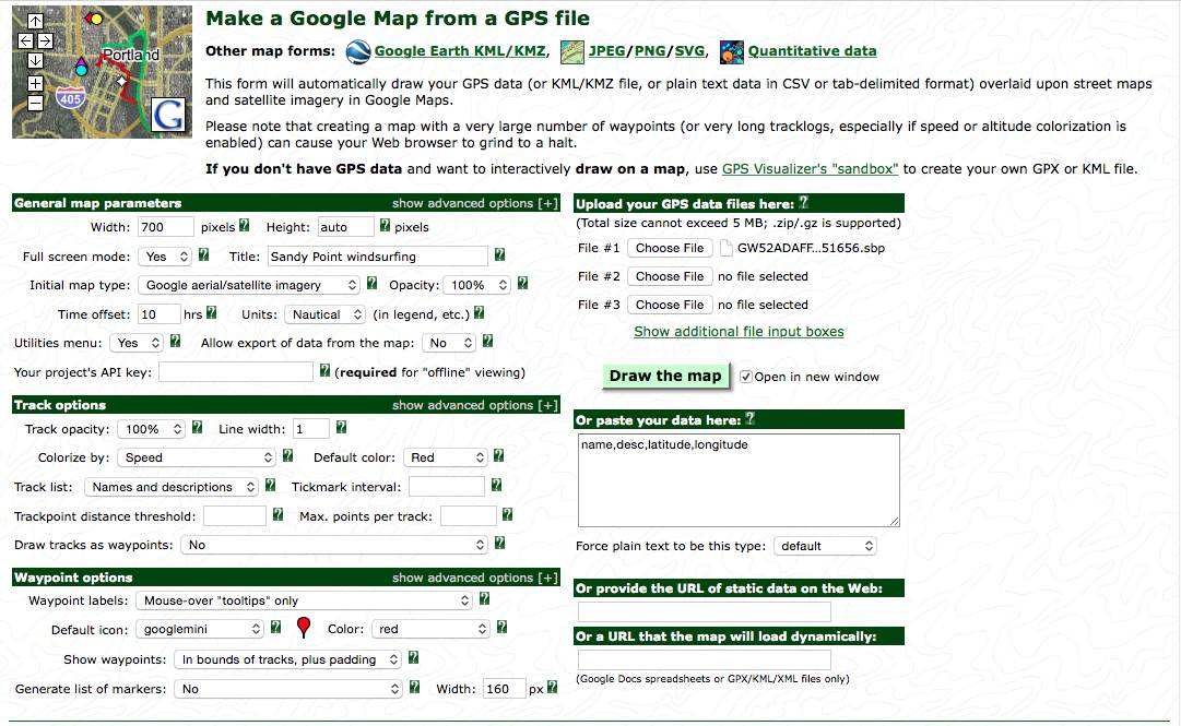 Using GPS Visualiser for windsurfing trackmap