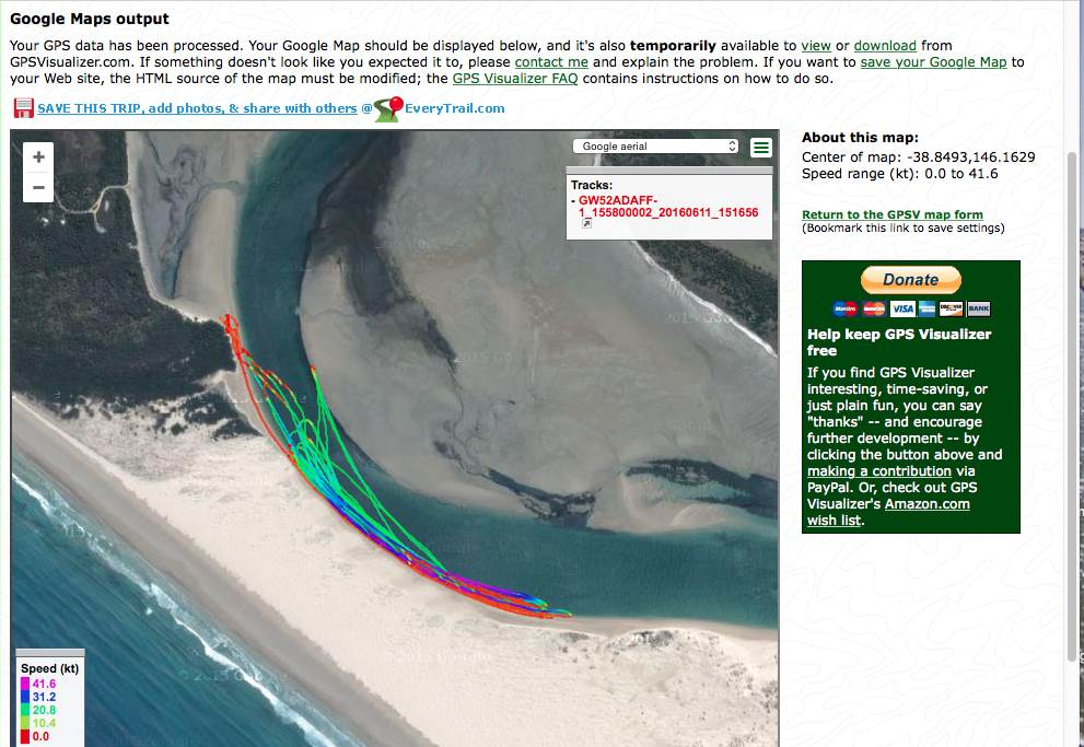 Using GPS Visualiser for windsurfing trackmap 2