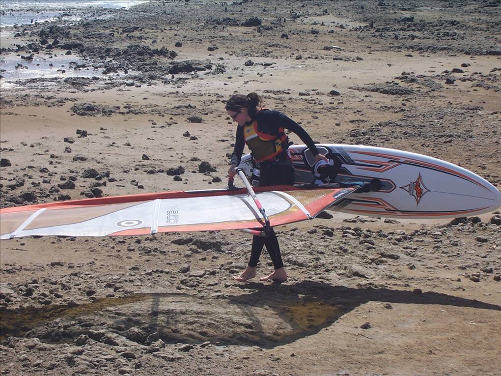 Kym launching at Rankines Landing Goolwa - only place to sail in the lake :(