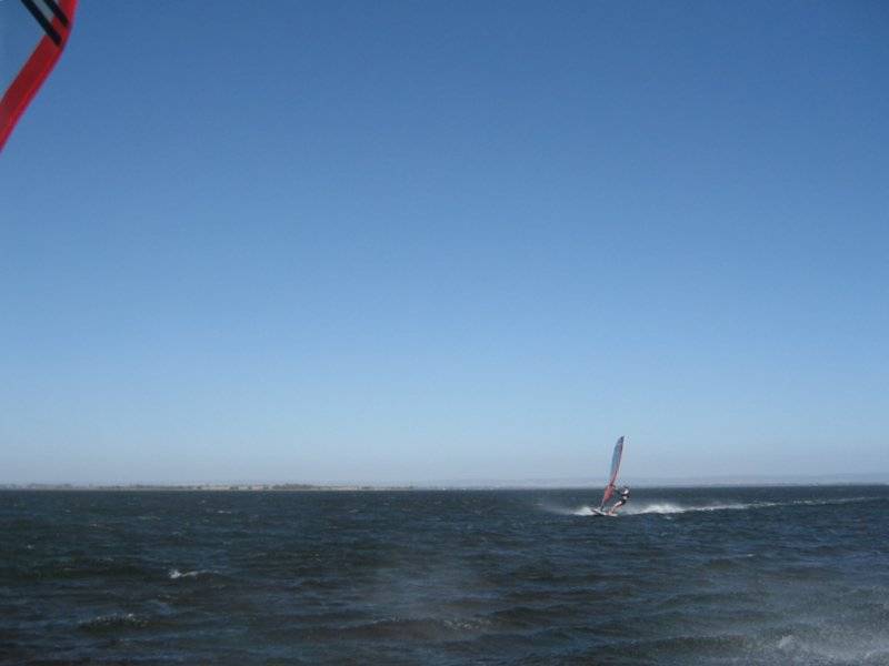 pic taken at 25kn looking back at Alby returning upwind 
