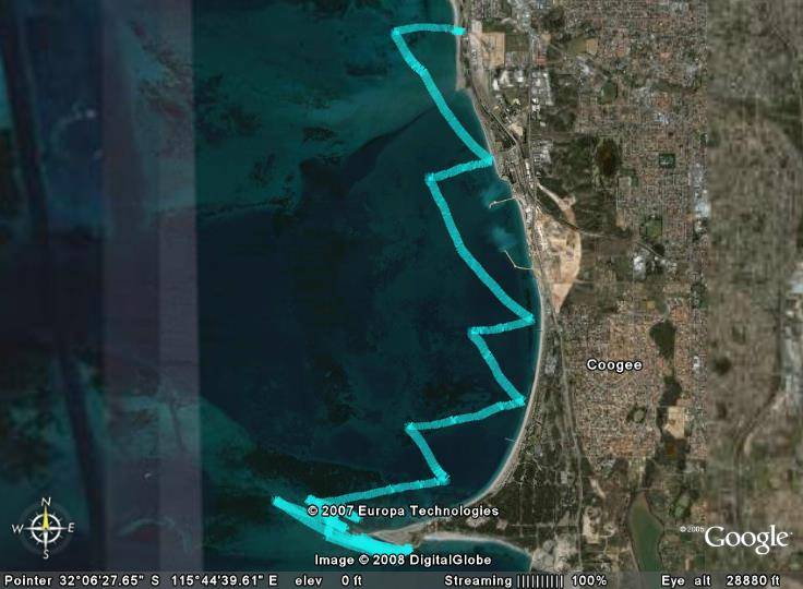 Speed Divas GPS track for downwinder from Woodies to South Beach
