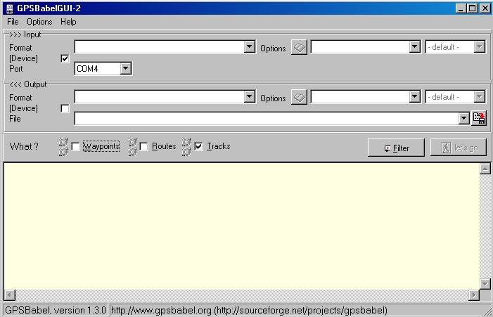 screenshot of GPSBabel windows GUI