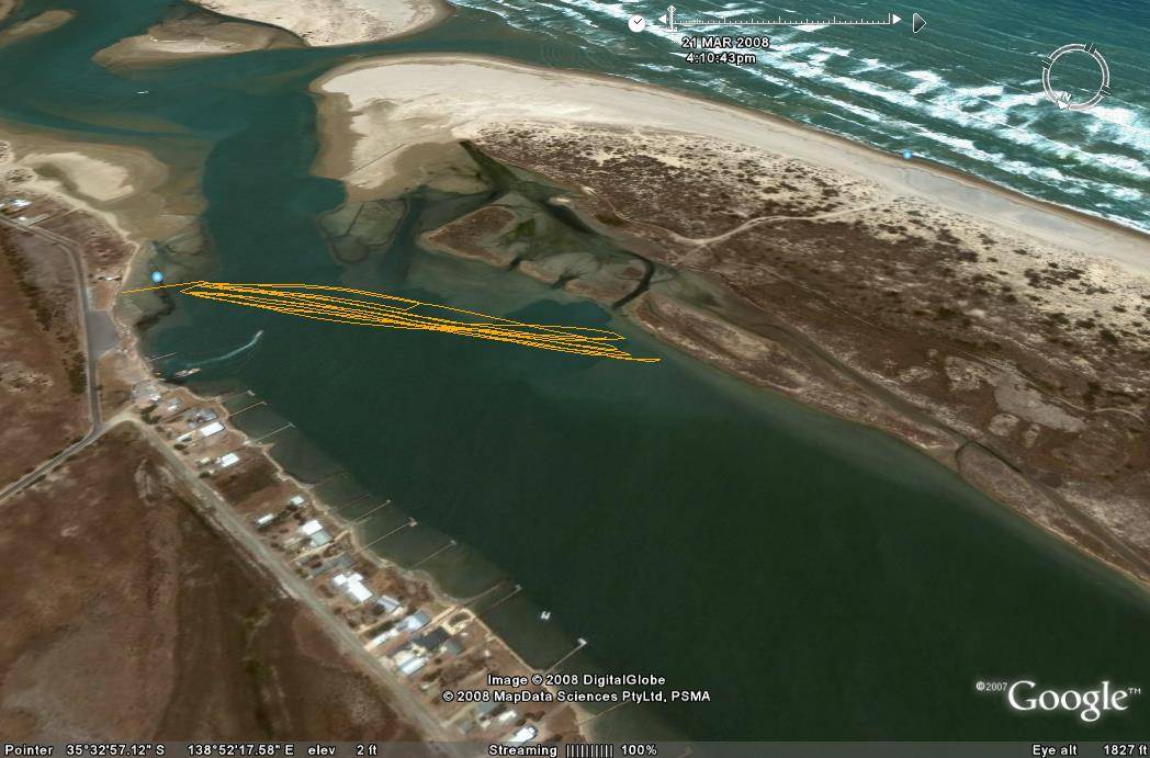GPS track at the Murray Mouth on the 21st of March, 2008