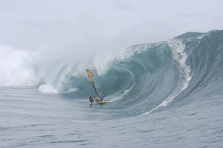 Tackling Teahupoo on a windsurfer
